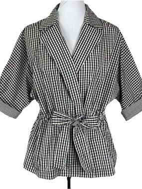 Talbots Black & White Gingham Tie-Front Lightweight Jacket Dolman Sleeve Size 2X